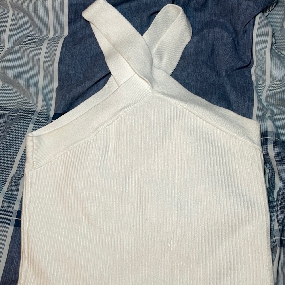 House Of Harlow 1960 White Criss Cross Halter Ribbed Knit Mini Dress Size S - Picture 5 of 8